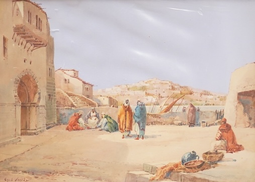 Noel Harry Leaver (aka Cyril Hardy), (1889-1951), North African town with figures, signed lower left, watercolour, mounted, unframed, 24 x 34cm